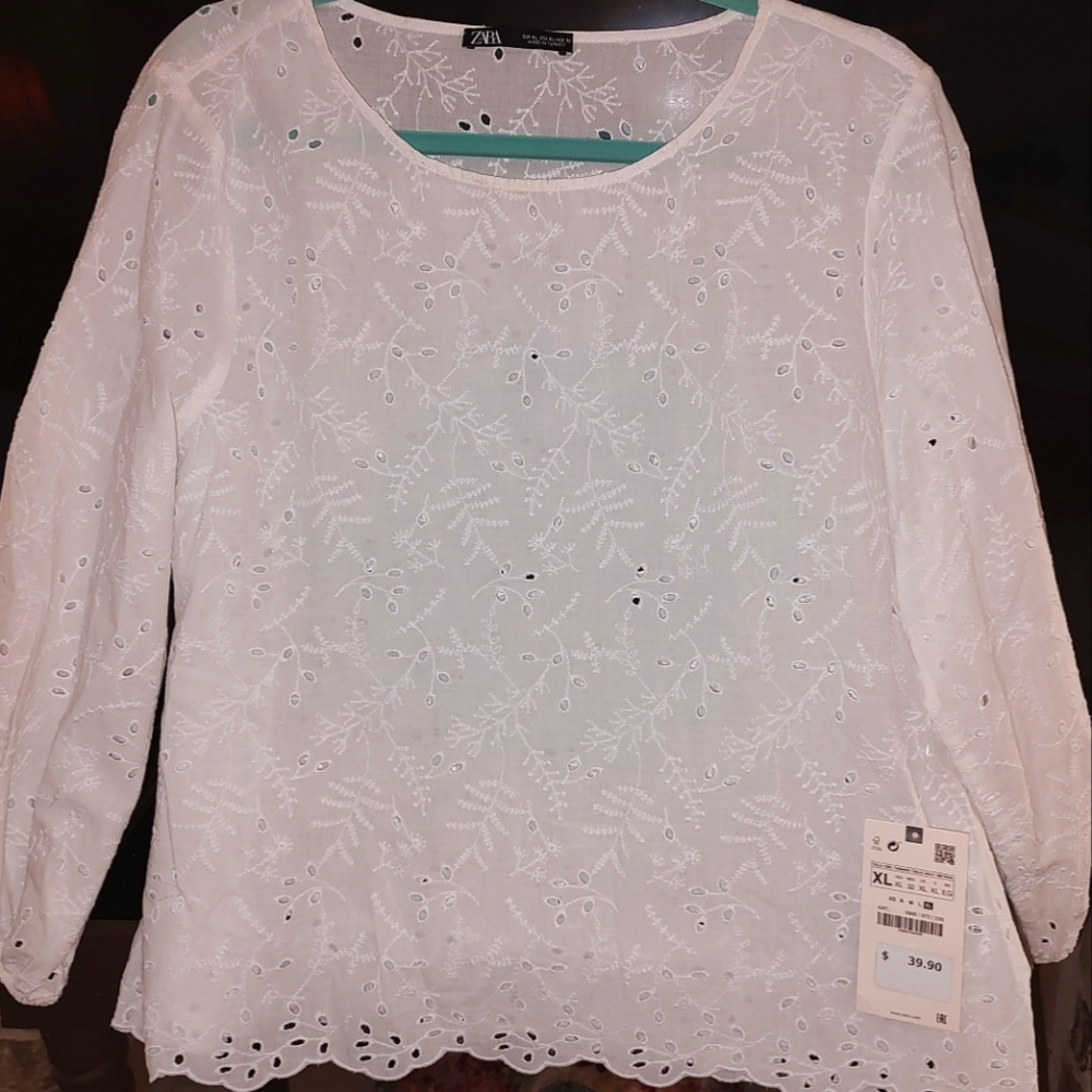 Zara White Eyelet Blouse NWT, XL